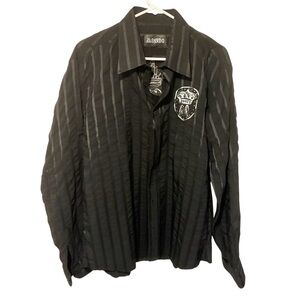 Mondo Men’s Size XL Royal Black Pin Stripe Button Front Long Sleeve Top